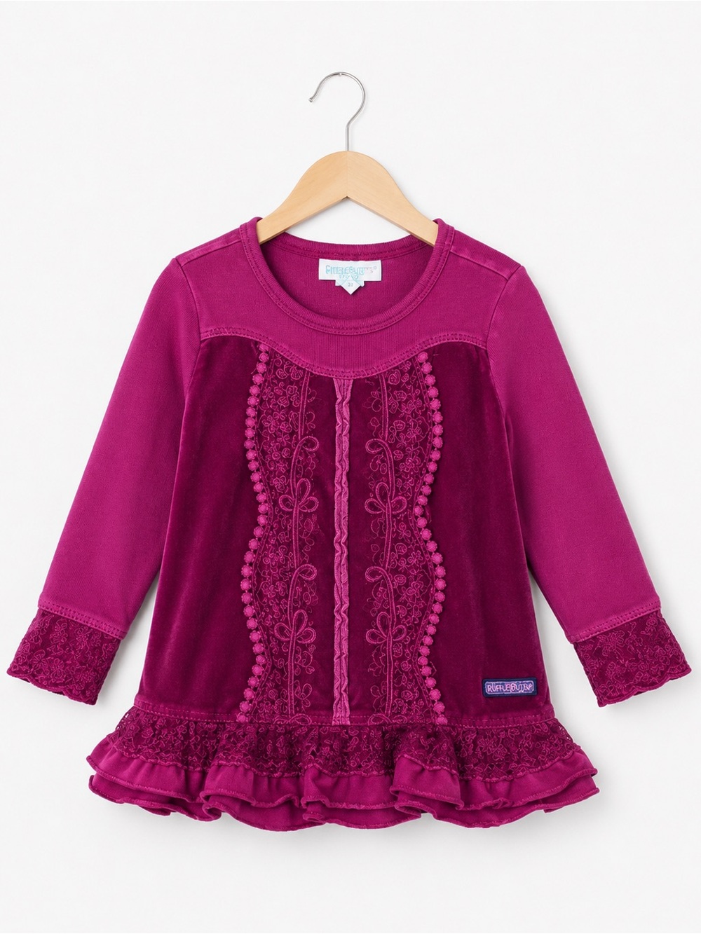 naartjie Girls Dress Size 18-24 Months Pieced Lace Netting Velour‎ Cranberry